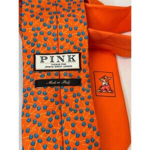 Thomas Pink made in Italy silk tie . Orange with printed blue cherry